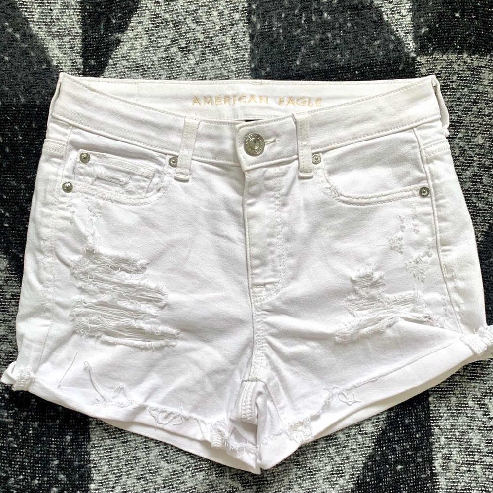 American Eagle High Waisted White Jean Shorts - Picture 3 of 10